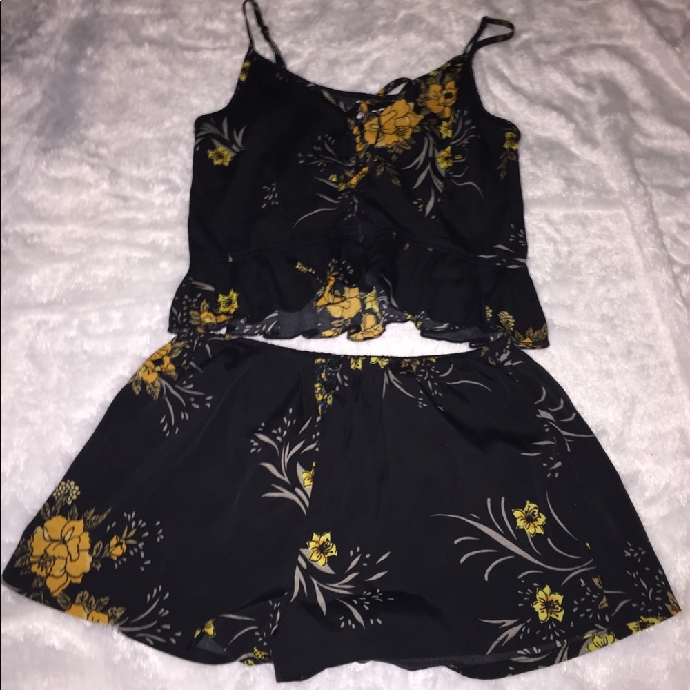 Two piece silky crop top set